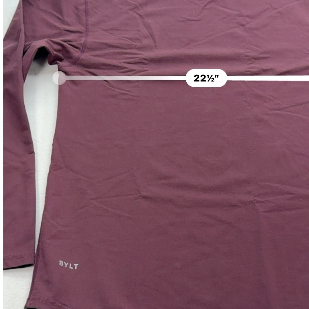 BYLT Drop Cut Lux Long Sleeve Shirt Mens XL Maroon Athletic Curved Hem - Picture 5 of 8